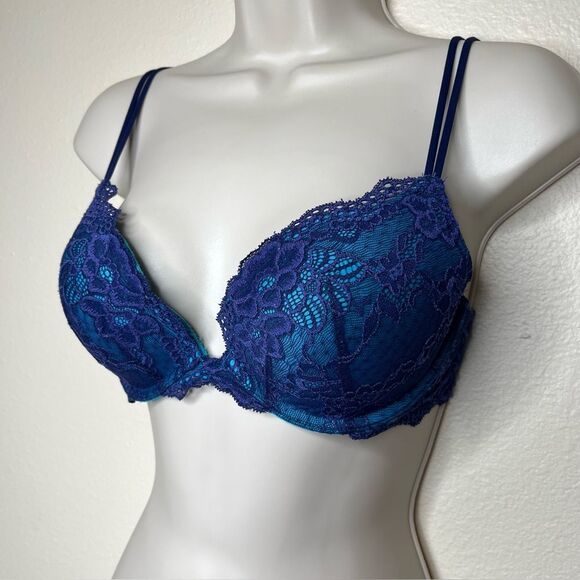 Victorias Secret Very Sexy Push Up Bra Teal Blue Lace Women Size 34C READ DESCR - Picture 4 of 15